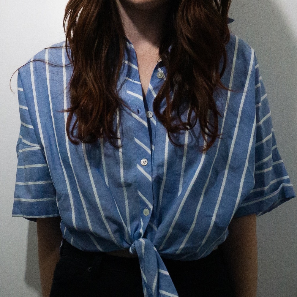 Never Been Worn Light Blue Striped Tie Shirt